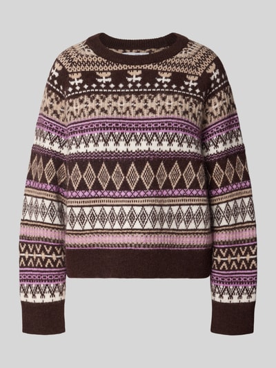 Marc O'Polo DENIM Pullover aus Wolle mit Jacquardstruktur Dunkelbraun 1