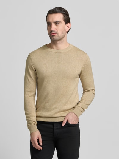Casual Friday Strickpullover mit gerippten Abschlüssen Modell 'BELLS' Taupe Melange 4