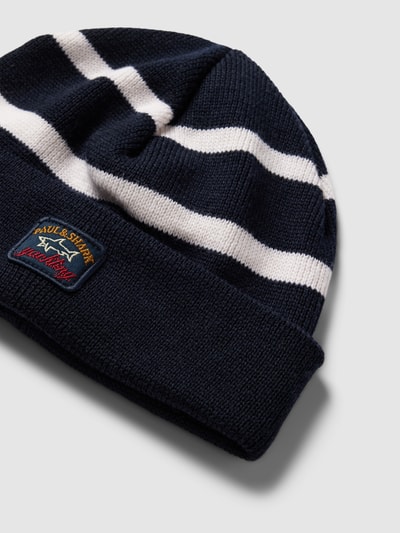 Paul & Shark Beanie met streepmotief van wol Marineblauw - 2