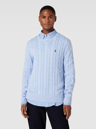 Polo Ralph Lauren Gebreide pullover met logopatch en kabelpatroon Bleu - 4