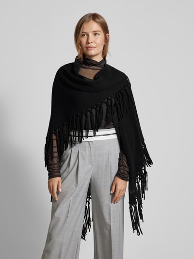 Weekend Max Mara Poncho van scheerwol met franjes, model 'TORNADO' Zwart - 4