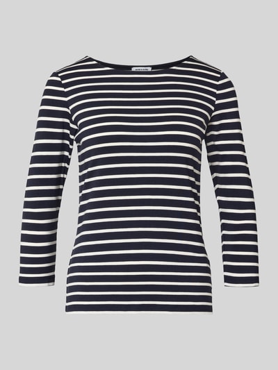 Produktfoto, T-shirt met ronde hals en 3/4-mouw van More & More, Mix van viscose en elastaan, regular fit, ruglengte maat 36: 57 cm, donkerblauw-wit gestreept.