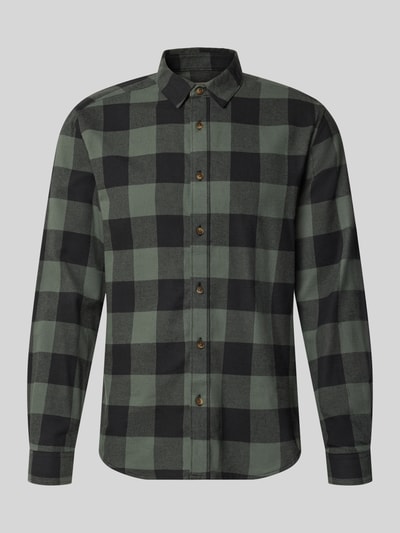 Produktfoto, Slim Fit Freizeithemd aus reiner Baumwolle Modell 'GUDMUND' von ONLY & SONS, grün-schwarzes Karomuster, glatte Textur