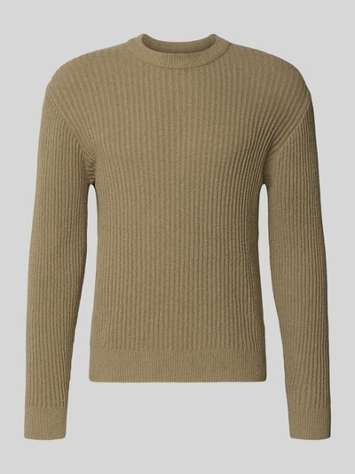 Produktfoto, Slim Fit Pullover in Strick-Optik von JAKE*S STUDIO MEN, Baumwoll-Mix, meliertes Beige, Rippstruktur, Rundhalsausschnitt