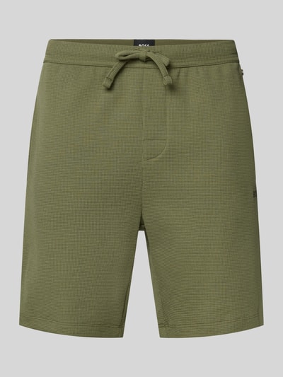 BOSS Regular Fit Sweatshorts aus Baumwoll-Mix Modell 'WAFFLE SHORTS' Oliv 2