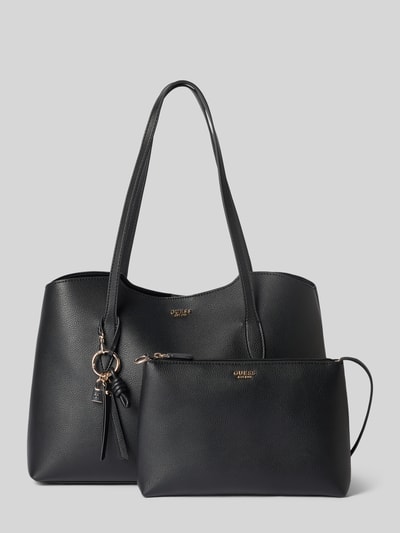 Produktfoto, 2-in-1-Shopper mit herausnehmbarer binnenzak van GUESS, zwart kunstleer, structuurlook, labelapplicatie, magneetsluiting, hoofdvak, schouderband, model 'ECO MELODY', breedte 44 cm, lengte 28 cm, diepte 15 cm, bandlengte 76 cm