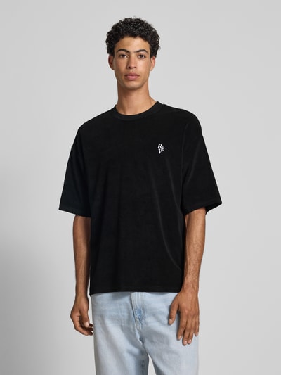 REVIEW T-shirt z prążkowanym okrągłym dekoltem Czarny 4