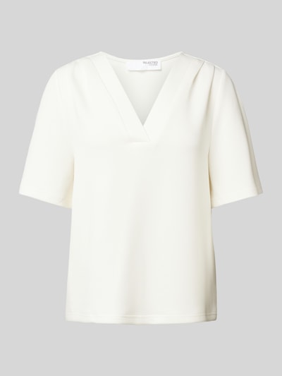 Selected Femme T-Shirt mit V-Ausschnitt Modell 'TENNY' Offwhite 2