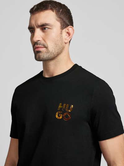 HUGO T-shirt met labelprint, model 'Diridumti' Zwart - 3