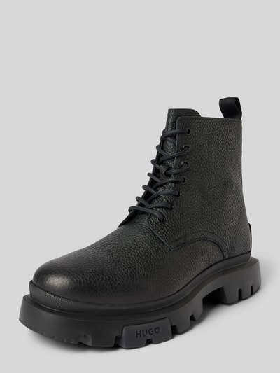 HUGO Schnürboots aus Leder mit Label-Details Modell 'Fabyan' Black 1