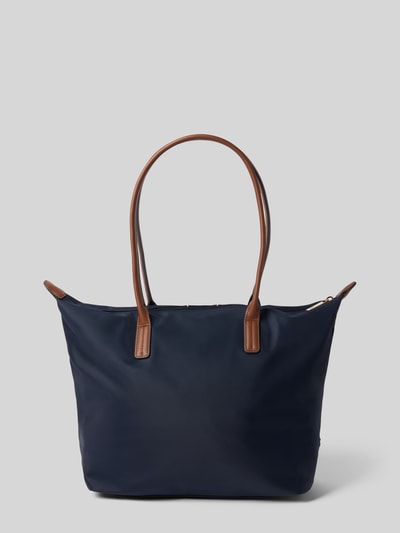 Produktfoto, Henkeltasche mit gestickten Kontraststreifen von Tommy Hilfiger, jednokolorowy granat, główna przegroda, zamek błyskawiczny, aplikacja z logo z metalu