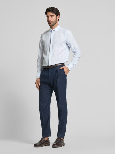 OLYMP SIGNATURE SLIM FIT Koszula lniana o kroju slim fit z kołnierzykiem typu kent model ‘Sykia’ Błękitny 1