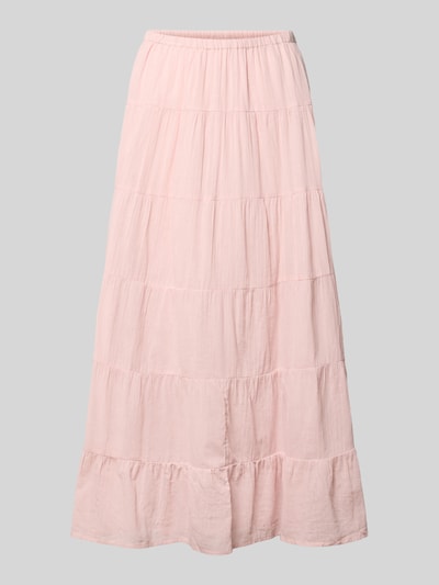 Produktfoto, Regular Fit Volant Midi-Rock aus reiner Baumwolle Modell 'KELLY' von Only in zartem Rosa, flammgarn Textur, unifarben, elastischer Bund