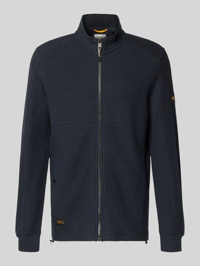 Produktfoto, Sweatjacke mit Stehkragen und Reißverschluss von camel active in Dunkelblau, reine Baumwolle, regular Fit, strukturierte Oberfläche