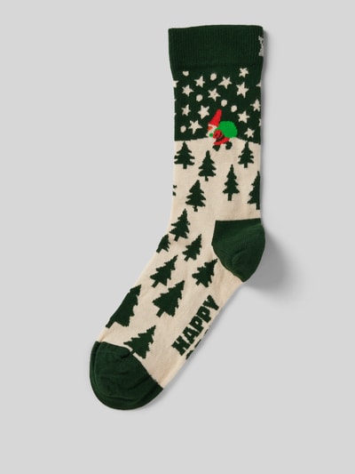 Happy Socks Socken mit Label-Print Modell 'Santa on the Way' Gruen 1