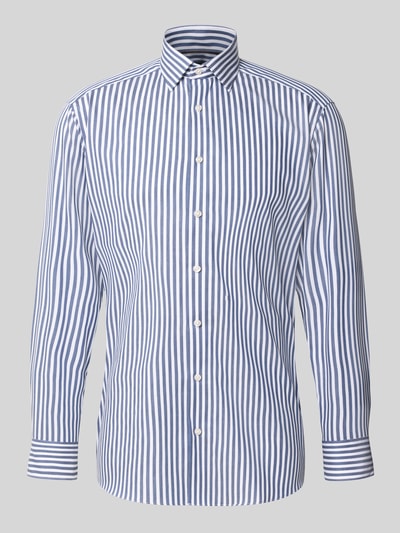 Produktfoto, Modern Fit Businesshemd aus reiner Baumwolle von OLYMP, blaue und weiße Streifen, glatte Oberfläche, Herren Businesshemd