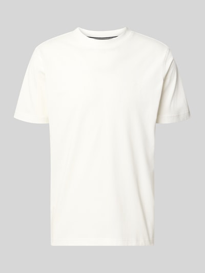 Produktfoto, T-Shirt mit Rundhalsausschnitt und Logo-Print von Lerros, Herren T-Shirt aus Baumwoll-Mix, Regular-Fit, Rückenlänge 71 cm in Größe M, einfarbiges Weiß, glatte Textur