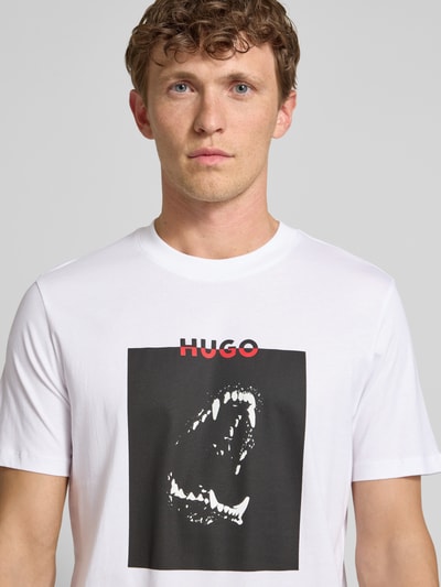 HUGO T-shirt z nadrukowanym motywem i logo model ‘Dobero’ Biały 3
