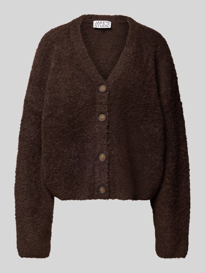 JAKE*S STUDIO WOMAN Strickjacke in Bouclé-Optik mit V-Ausschnitt Dunkelbraun 2