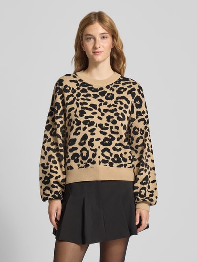 Noisy May Sweter z dzianiny z okrągłym dekoltem model ‘CHARLOTT’ Piaskowy 4