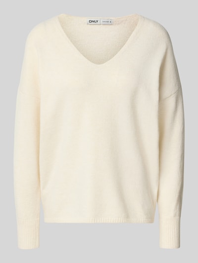 ONLY Relaxed Fit Pullover mit V-Ausschnitt Offwhite Melange 1