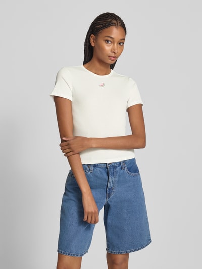 Only Regular fit T-shirt in riblook, model 'DANIELLA' Wit - 4