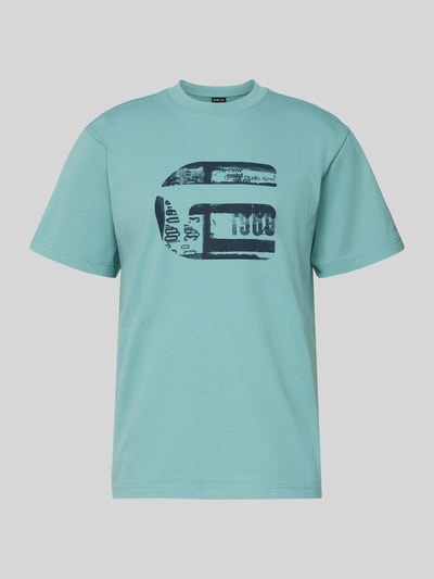 Produktfoto, türkisfarbenes Regular Fit T-Shirt mit blauem Logo-Print, Rundhalsausschnitt, reine Baumwolle, Modell 'icon' von G-Star Raw