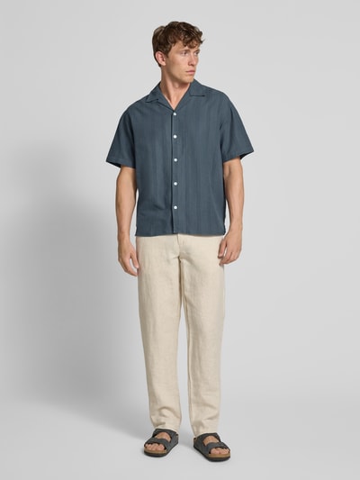Jack & Jones Premium Regular Fit Freizeithemd aus Baumwoll-Mix mit Leinen-Anteil Modell 'MONTANA' Dunkelblau 1