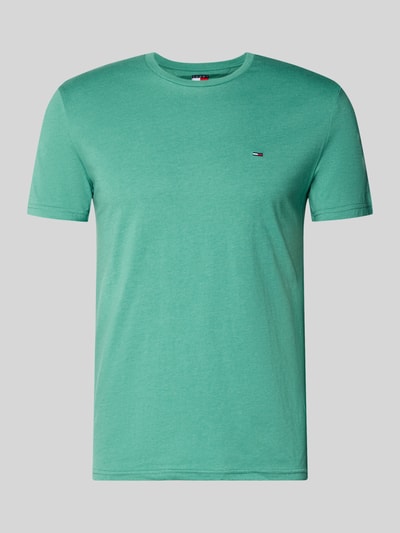 Produktfoto, Slim Fit T-Shirt aus Baumwoll-Mix Modell 'JASPE HERITAGE' von Tommy Jeans in grüner Melange-Optik mit Logo-Stitching, Kurzarm