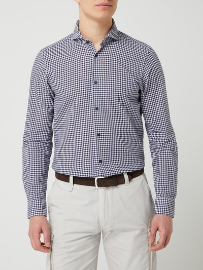 JOOP! Slim fit linnen overhemd, model 'Pejos'  Marineblauw - 4