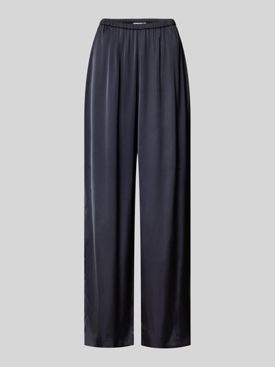 Produktfoto, Wide Fit Hose mit elastischem Bund von Comma, dunkler Material-Mix mit Viskose-Anteil, Eingrifftaschen, glatte Textur, Wide-Fit-Schnitt, Bundweite 38 cm, Innenbeinlänge 79 cm, Größe 36/32