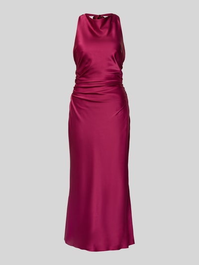 Produktfoto, Knielanges Cocktailkleid aus Satin von Hey Kyla, elastyczna mieszanka materiałów, dopasowany krój, marszczenia, bez rękawów, długość tyłu w rozmiarze 36: 97 cm, szerokość w rozmiarze 36: 38 cm, kolor malinowy, gładka satynowa powierzchnia