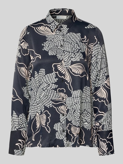 Produktfoto, Regular Fit Bluse aus Viskose im Allover-Look von ETERNA, ciemnogranatowa bluzka z wiskozy, krój regular fit, wzór na całej powierzchni, kołnierzyk koszulowy, listwa guzikowa, długość tyłu w rozmiarze 36: 73 cm, długość rękawów w rozmiarze 36: 64 cm