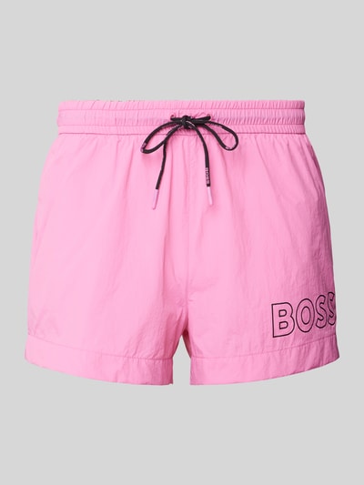 BOSS Relaxed Fit Badeshorts mit Label-Print Modell 'Mooneye' Pink 1