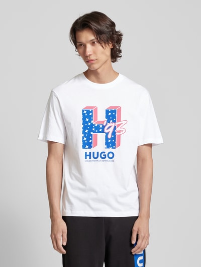 Hugo Blue T-shirt met labelprint, model 'Nentryle' Wit - 4