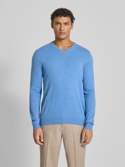 Christian Berg Men Sweter z kaszmiru z dekoltem w serek Jasnoniebieski melanż 4
