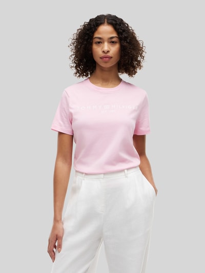 Tommy Hilfiger krój regular fit t-shirt z czystej bawełny z nadruk z logo Mocnoróżowy 4