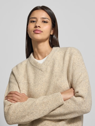 Samsøe Samsøe Strickpullover mit gerippten Abschlüssen Modell 'SAMELODY' Sand Melange 3