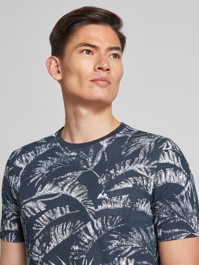 Lindbergh T-shirt met all-over motief, model 'Slub' Marineblauw - 3