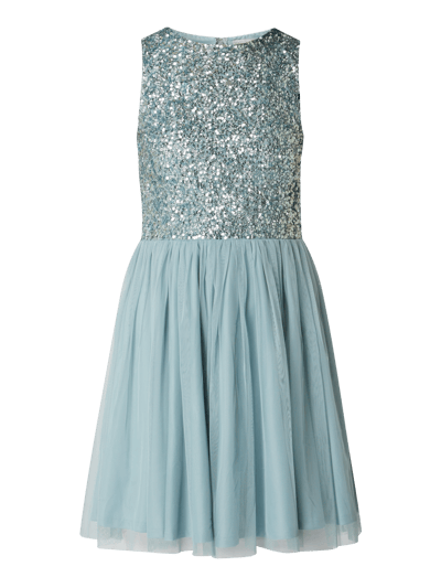 LACE & BEADS Cocktailkleid aus Mesh mit Pailletten Modell 'Picasso' Mittelgrau 2