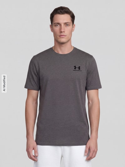 Under Armour Regular fit sport-t-shirt van katoenmix Antraciet gemêleerd - 4