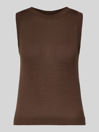Productfoto, bruin unikleurig Slim Fit Top uit zijde-linnenmix model 'DRIVA' van Weekend Max Mara, structuur: gebreid.