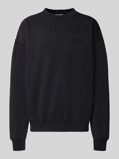 Produktfoto, Oversized Sweatshirt met labelstitching van Pegador, heren sweatshirt van katoenmix, ribboorden, ronde hals, zwart.