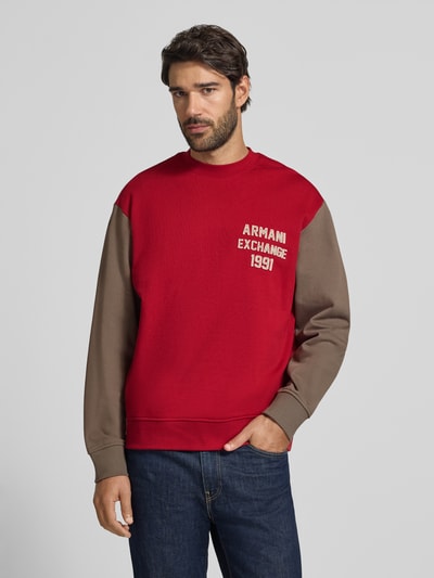 Armani Exchange Bluza z naszytym logo i dekoltem typu crew neck Czerwony 4
