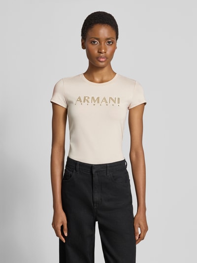 Armani Exchange Slim Fit T-Shirt mit Label-Print Beige 4