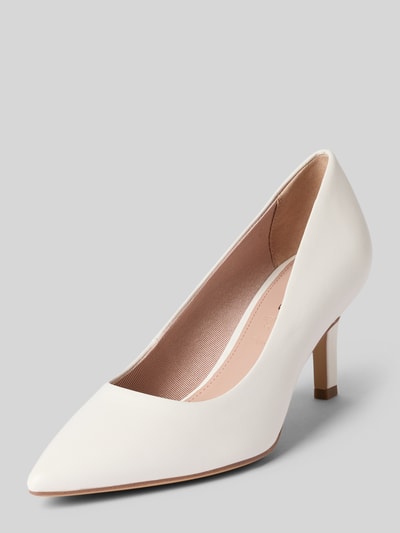 Productfoto, Pumps aus echtem Leder van Tamaris in effen wit met spitse neus, stilettohak en licht gestructureerde zool, slip-on model.