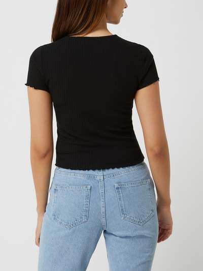 Only Cropped T-Shirt mit Rippenstruktur Modell 'Emma' Black 5