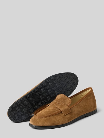 Produktfoto, Loafer aus echtem Leder Modell 'LOAFER CLASSIC VELOUR' von Espadrij in Braun mit abgerundeter Spitze, Gummisohle, Velours-Optik, Schafthöhe 7 cm, Schaftweite 13 cm, 1 cm Absatzhöhe bei Größe 40