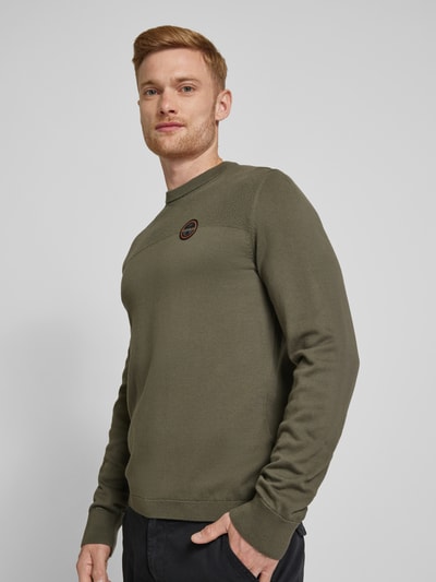 Napapijri Strickpullover mit Label-Stitching Modell 'DERRI' Khaki 3