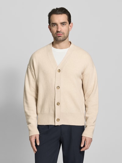 BOSS Regular Fit Strickjacke aus reiner Schurwolle Modell 'C-UCONE' Offwhite 4